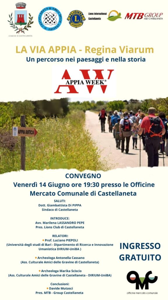Castellaneta e la Regina Viarum. Il programma di questa settimana in occasione dell'APPIA WEEK. programma