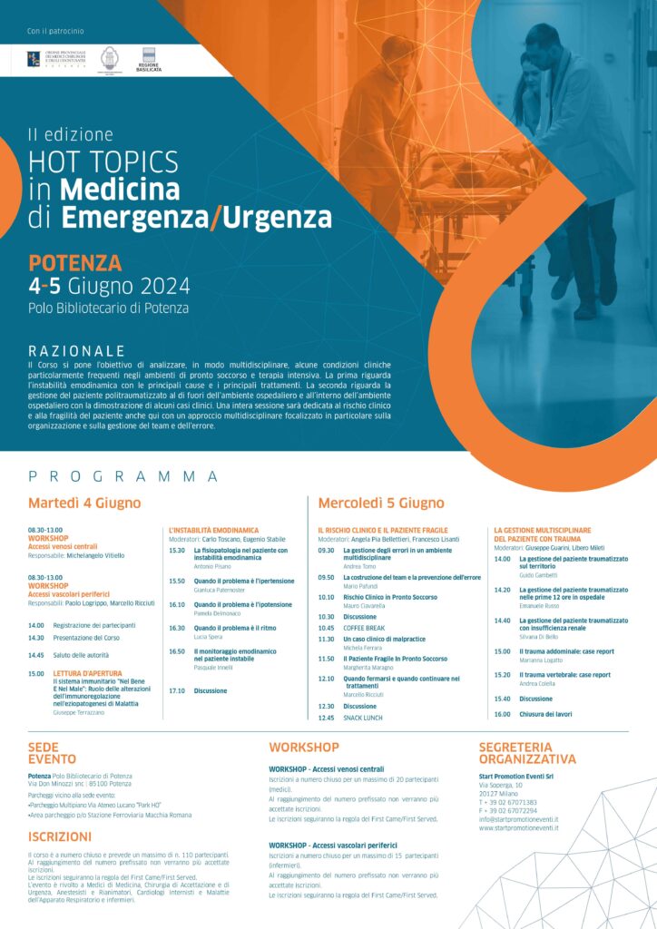 Aor San Carlo, Spera: “A Potenza un convegno ‘Hot Topics’ in Medicina di emergenza e urgenza” potenza