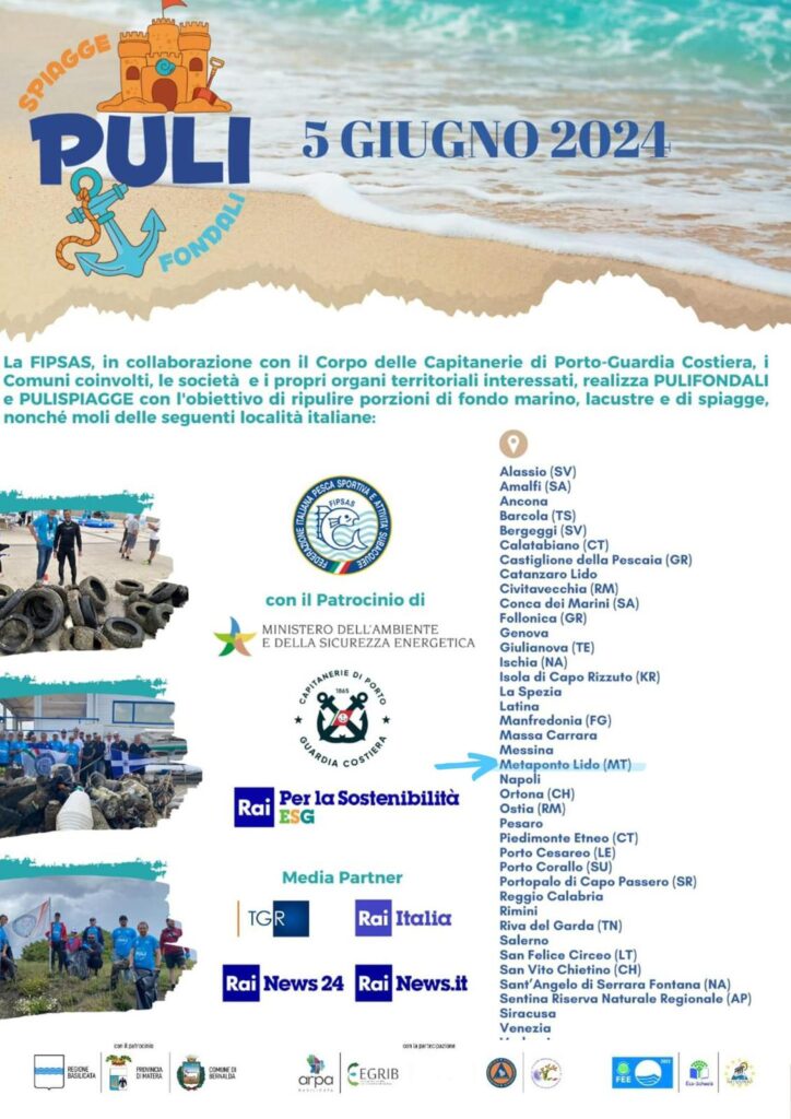 5 Giugno 2024 - Giornata Mondiale dell'ambiente. L’ARPAB partecipa all’iniziativa “PuliFondali e PuliSpiagge 2024” Ambiente