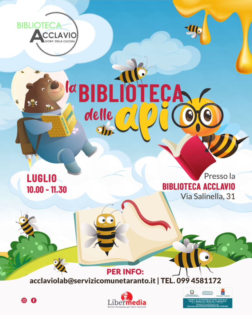 Dal 1° luglio le attività si spostano alla Biblioteca Acclavio in via Salinella 31 a Taranto agli stessi orari e nelle stesse giornate. biblioteca