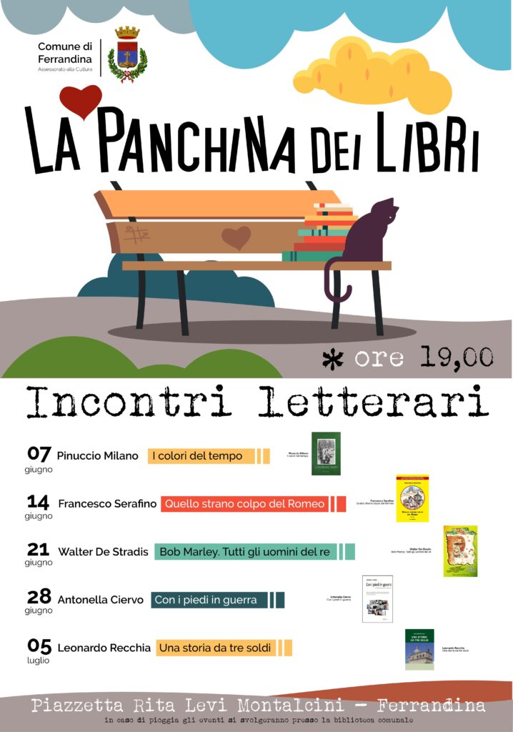 La panchina dei libri” , a Ferrandina dal 7 giugno al 5 luglio si rinnova l’appuntamento con le letture in villa panchina,villa