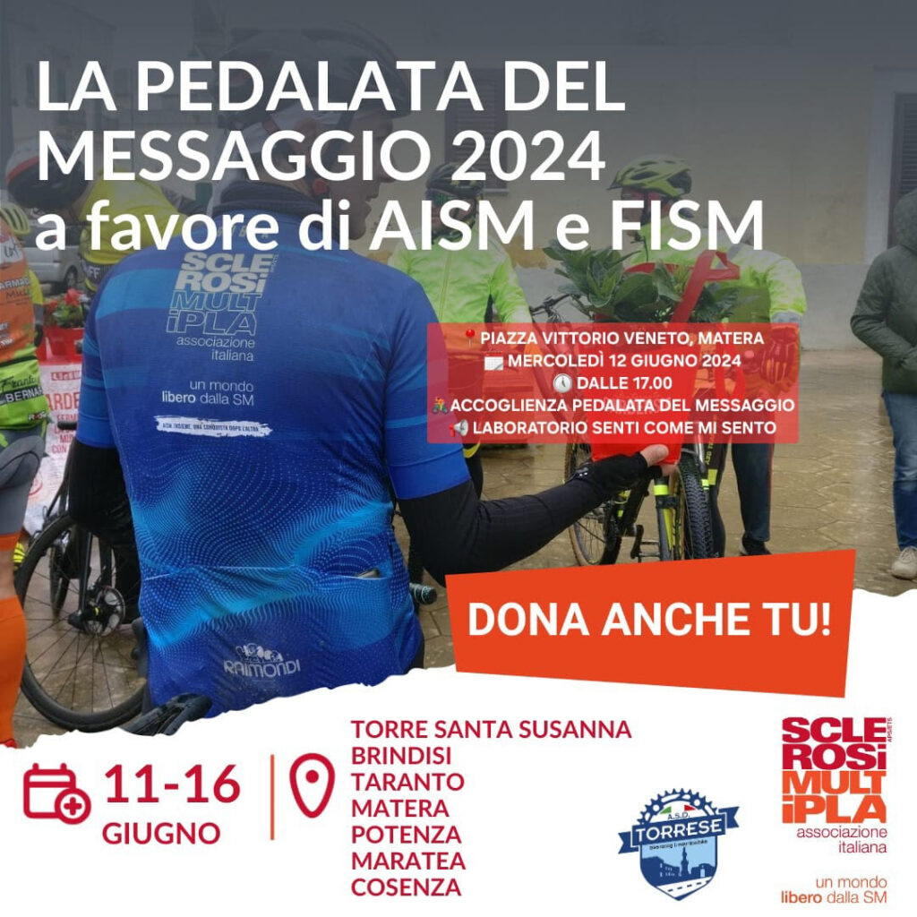La pedalata del messaggio 2024, da oggi al via la pedalata solidale AISM e FISM. Tra le tappe anche Matera pedalata