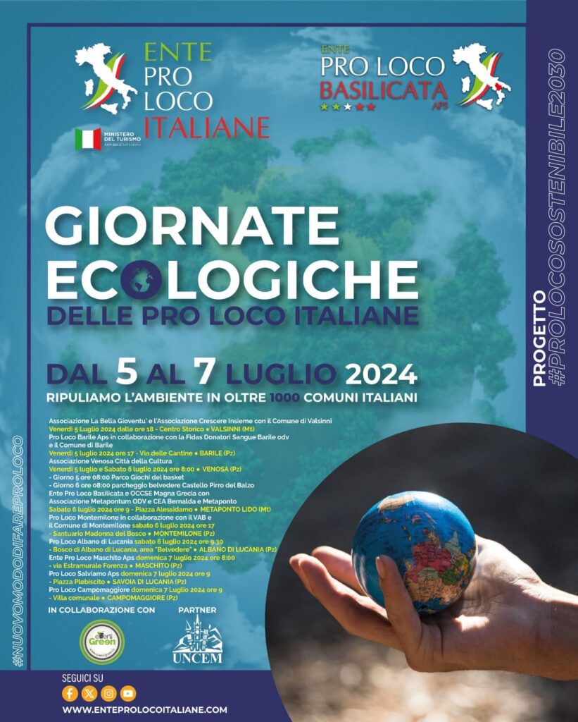 Tante adesioni in Basilicata per le Giornata Ecologiche promosse da Ente Pro Loco Italiane adesioni