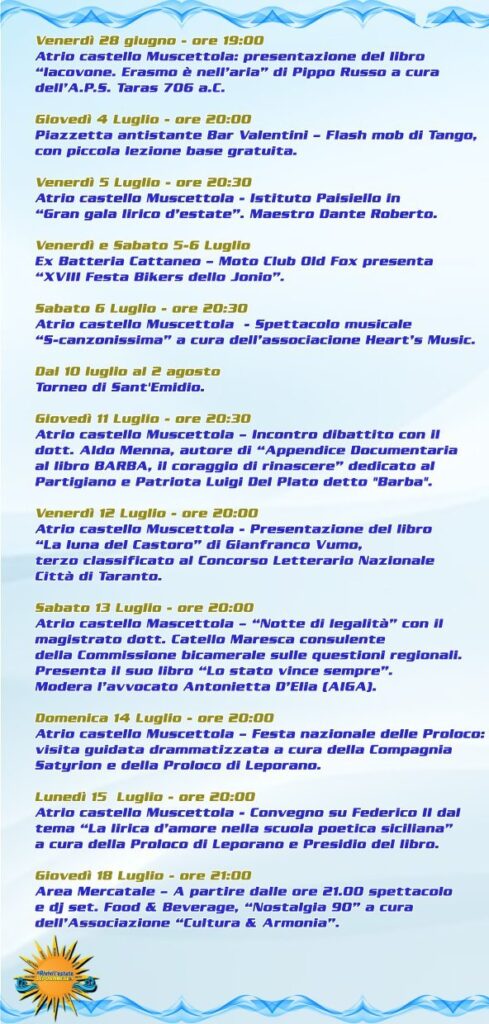 LEPORANO ACCENDE L’ESTATE CON 50 APPUNTAMENTI AL VIA LA 27° EDIZIONE “ RIVIVI L’ESTATE LEPORANESE” edizione,estate