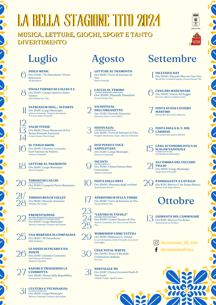Al via oggi “La Bella stagione” di Tito tito