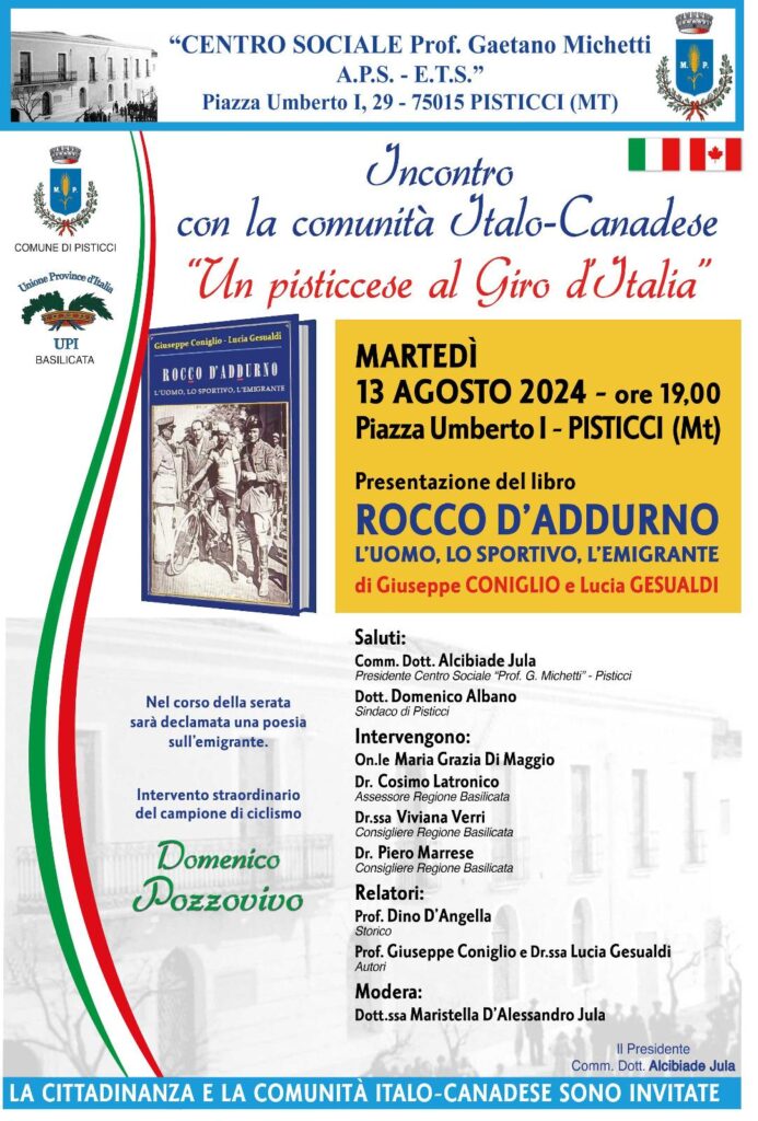 UNA STORIA DA LIBRO CUORE QUELLA DEL CICLISTA PISTICCESE ROCCO D'ADDURNO, RACCONTATA DAL LIBRO DI CONIGLIO -GESUALDI pisticcese