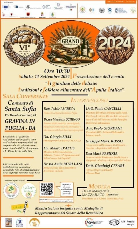 Gravina ospita la VI edizione de “I Sapori del Grano”, una manifestazione di carattere internazionale, all’insegna dell’interscambio culturale tra Italia e Albania gravina
