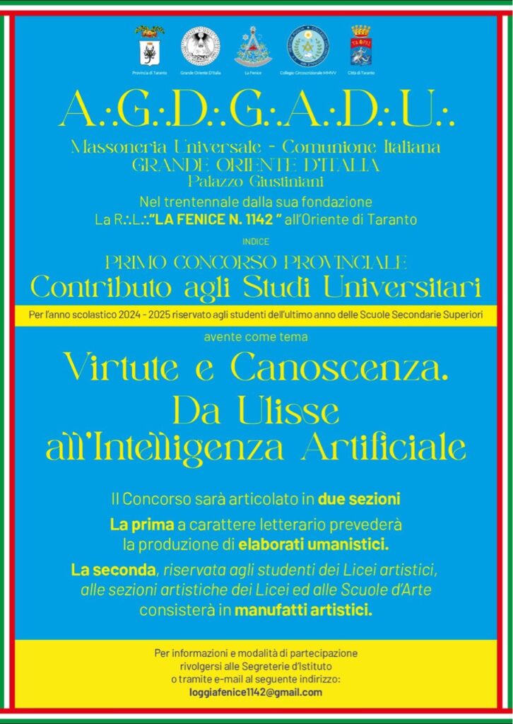 Sostegno allo studio universitario, la loggia massonica “La Fenice” lancia un concorso per gli istituti superiori Loggia