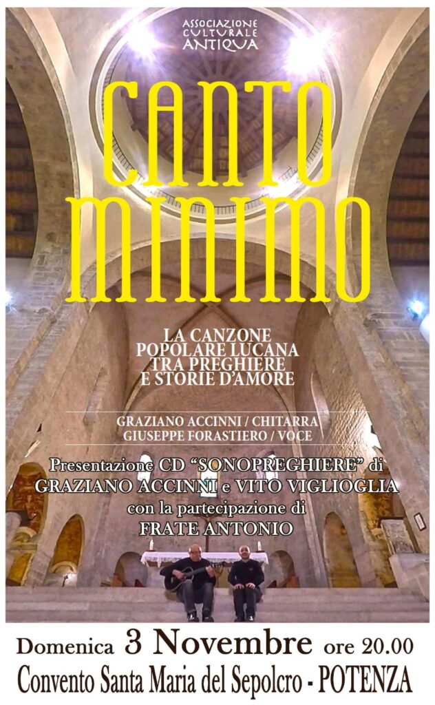 Canto Minimo (Graziano Accinni): il 3 novembre recital a Potenza (Convento S.Maria del Sepolcro)