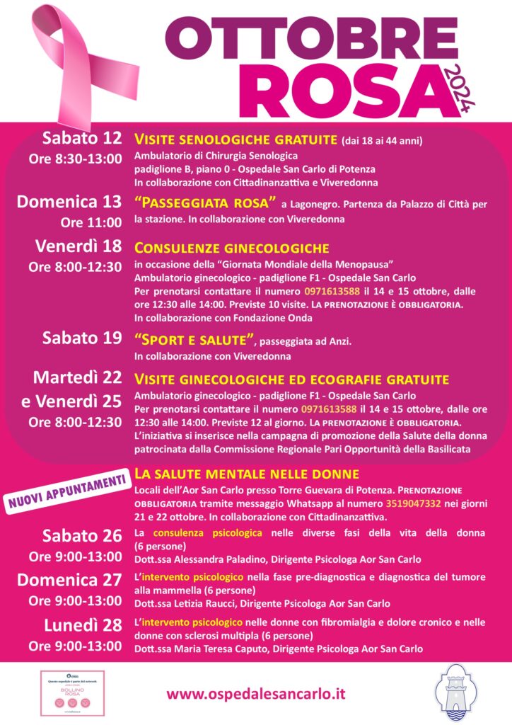 Ottobre Rosa: il calendario aggiornato degli appuntamenti con l’Aor San Carlo