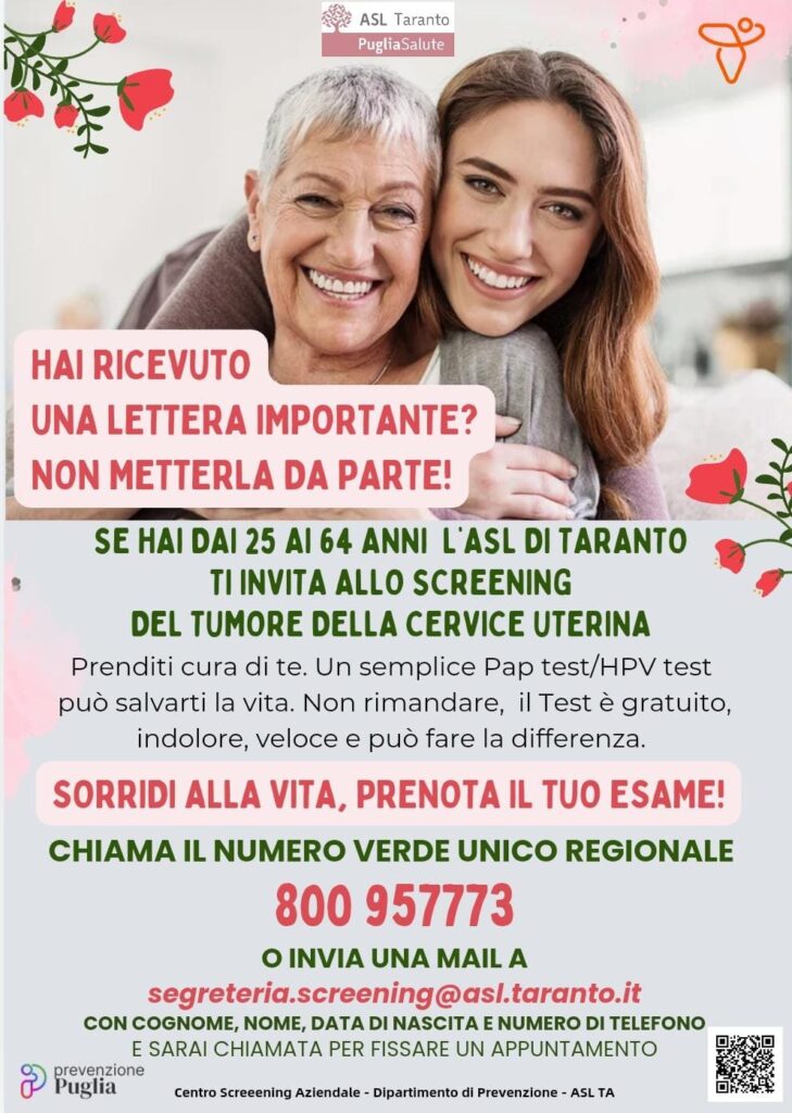 Taranto 4 ottobre 2024: Screening del tumore della cervice uterina.