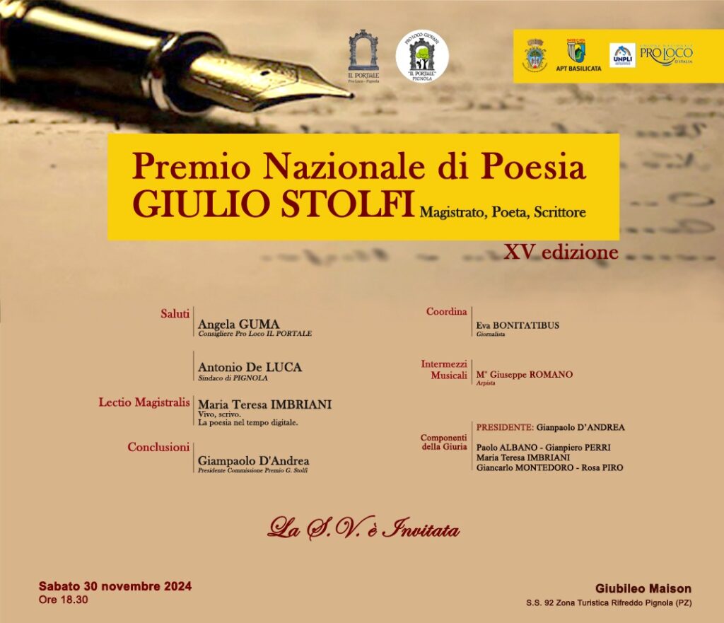 Sabato a Rifreddo di Pignola il premio nazionale di poesia “Giulio Stolfi”