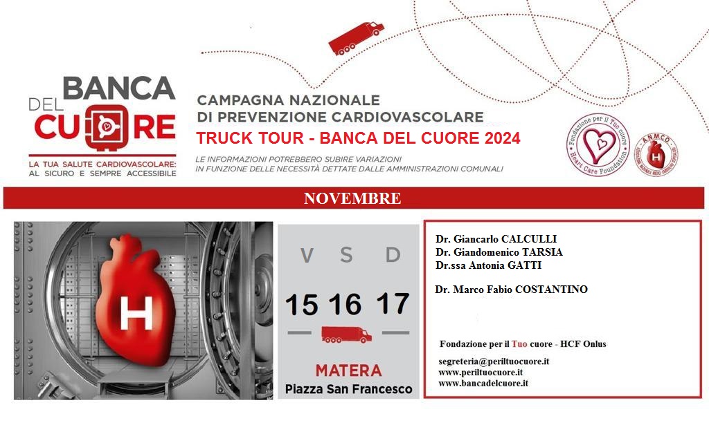 TRUCK TOUR – Dal 15 al 17 novembre Matera protagonista della Prevenzione Cardiovascolare