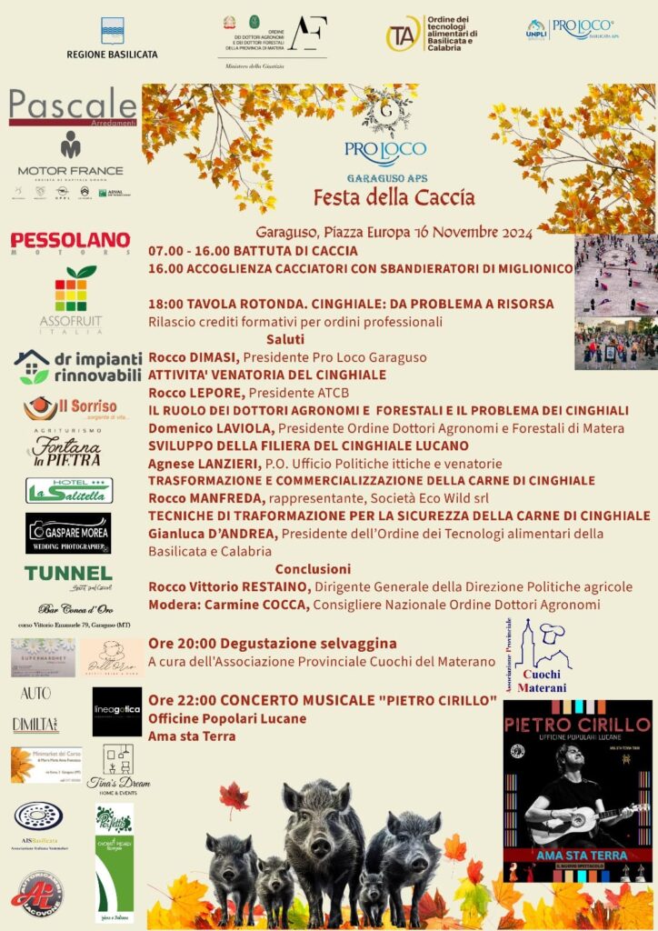 Al via la Festa della Caccia con Proloco Garaguso APS 16 novembre, 2024 Piazza Europa, Garaguso