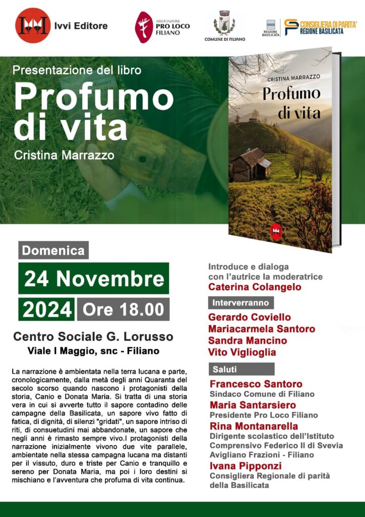 Filiano: presentazione del libro Profumo di vita di Cristina Marrazzo