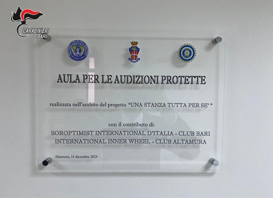 Altamura (BA). Inaugurata nella Caserma dei Carabinieri di via Pacciarella, la “stanza tutta per sé”, struttura permanente per l’ascolto protetto delle vittime di violenza di genere