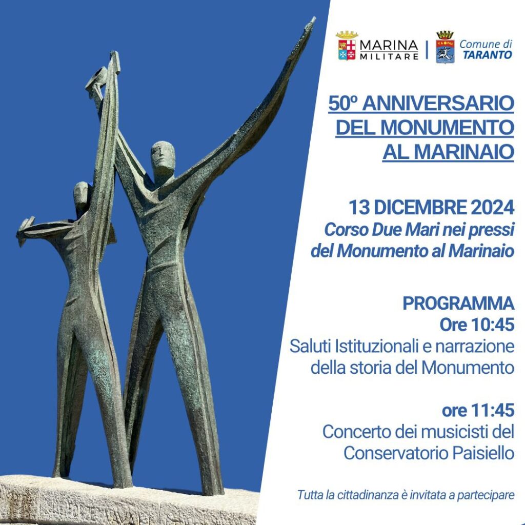 IL “MONUMENTO AL MARINAIO” COMPIE CINQUANT’ANNI,SOLENNI CELEBRAZIONI PER L’ICONICO SIMBOLO CITTADINO
