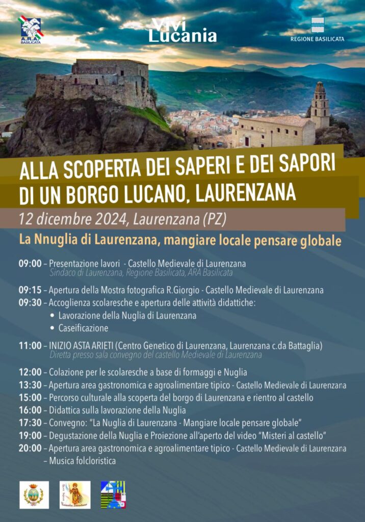 GIOVEDI' A LAURENZANA ASTA DEGLI ARIETI DI RAZZA MERINIZZATA ITALIANA E GENTILE DI PUGLIA E UN CONVEGNO SU"LA NUGLIA DI LAURENZANA - MANGIARE LOCALE PENSARE GLOBALE”