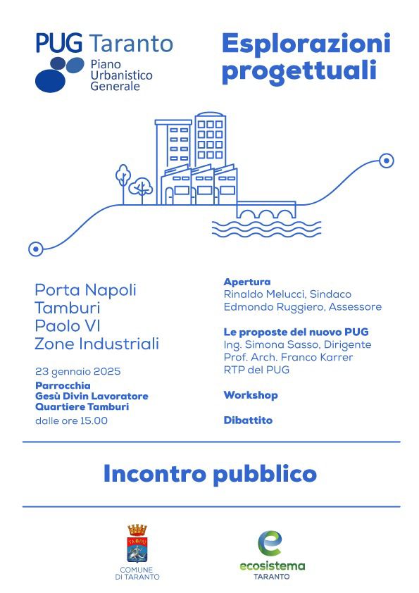 Il Comune di Taranto prosegue la serie di incontri pubblici dedicati alla presentazione del nuovo Piano Urbanistico Generale (PUG) della città.