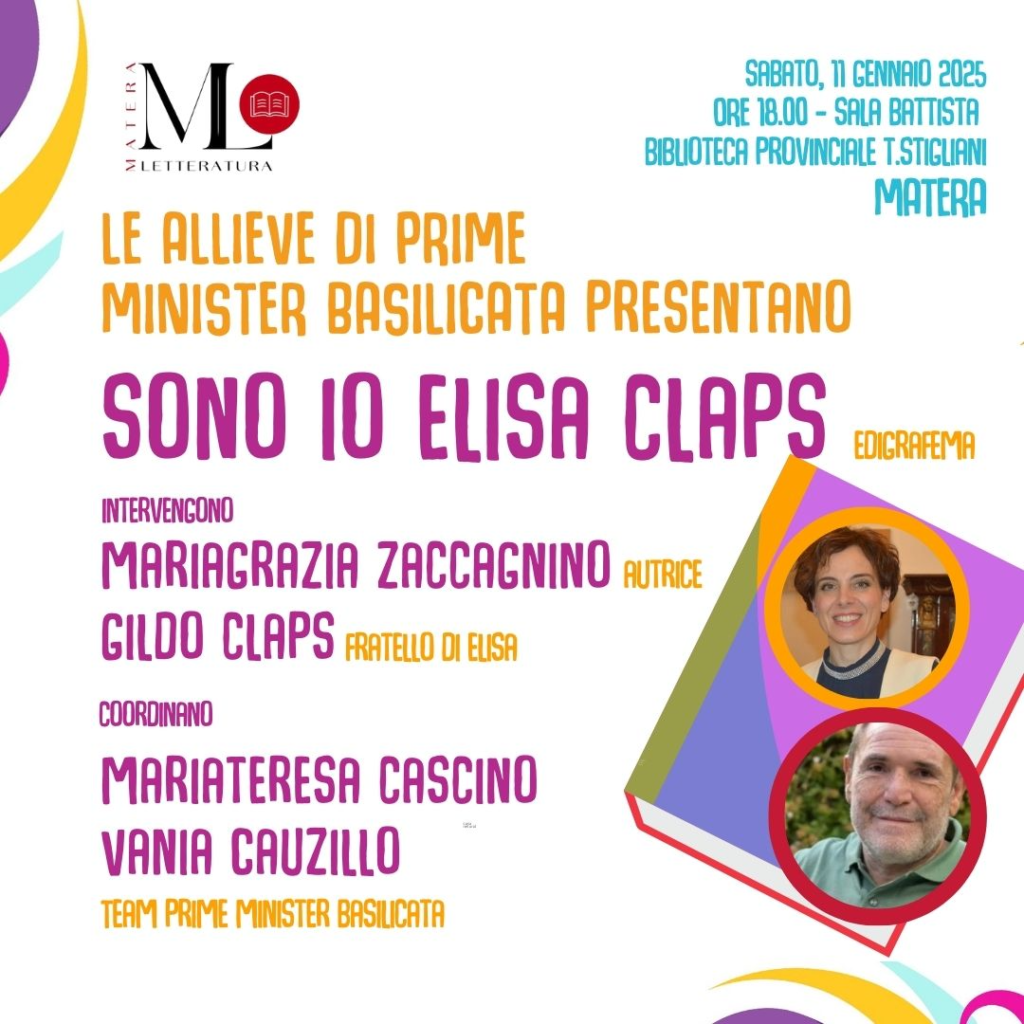 Le allieve di Prime Minister Basilicata presentano "Sono Io Elisa Claps" di Mariagrazia Zaccagnino (Edigrafema casa editrice). Ospiti l’autrice e Gildo Claps. elisa claps
