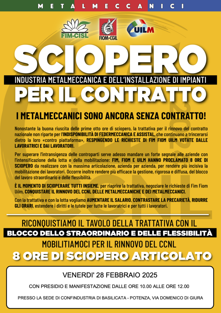 Domani sciopero dei metalmeccanici per il rinnovo del contratto nazionale