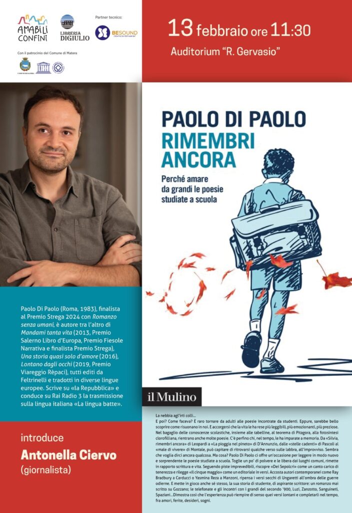 Giovedì 13 febbraio, presentazione libro "Rimembri ancora" di Paolo Di Paolo