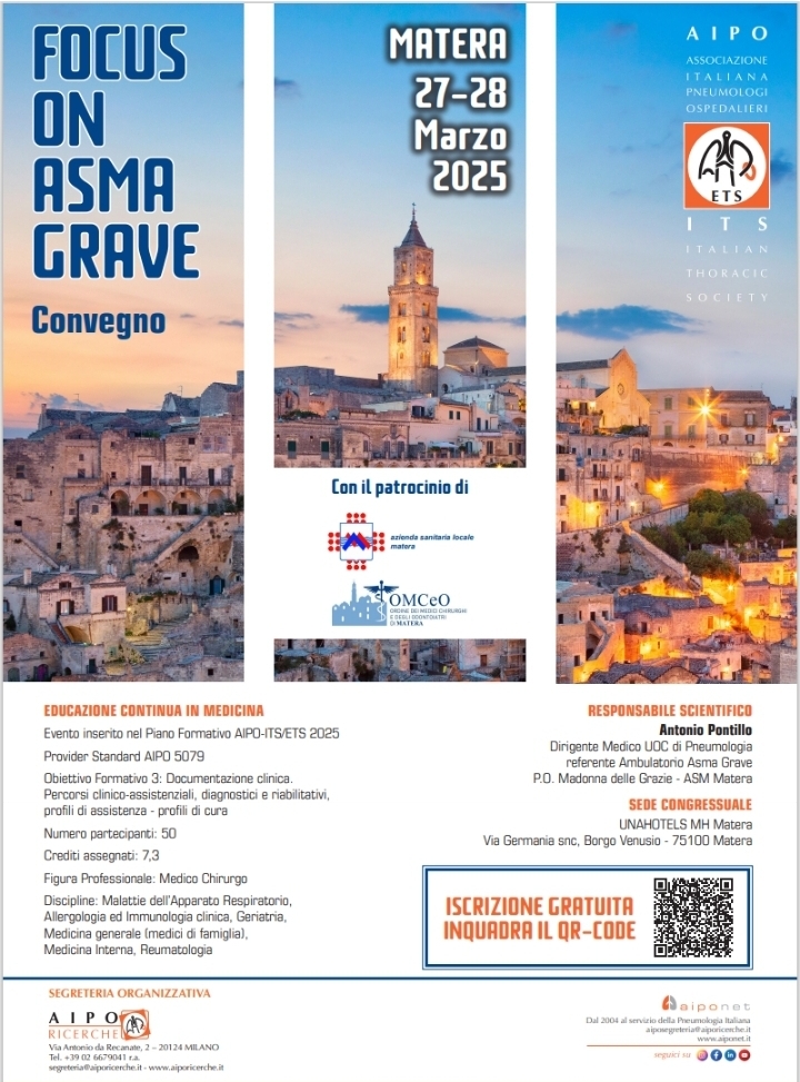 ASM, Convegno Focus on Asma Grave 27 e 28 marzo: Stato dell'arte e nuovi scenari terapeutici