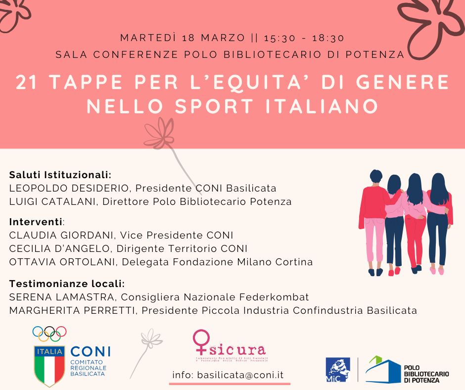POLO BIBLIOTECARIO POTENZA, 18 MARZO 2025 || 15:30 – 18:30 21 tappe per l’Equità di Genere nello Sport Italiano polo