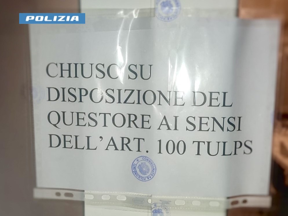 Polizia di Stato di Matera - Il Questore di Matera sospende l’attività di un esercizio pubblico a Scanzano Jonico (MT) per 15 giorni polizia