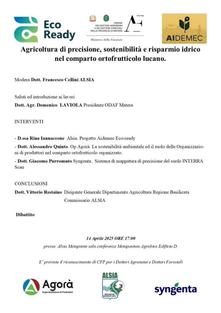 Agricoltura di precisione, sostenibilità e risparmio idrico nel comparto ortofrutticolo lucano. agricoltura