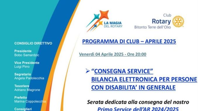 IL ROTARY CLUB BITONTO DONA UNA BILANCIA PER DISABILI ALLA COOPERATIVA ZIP.H