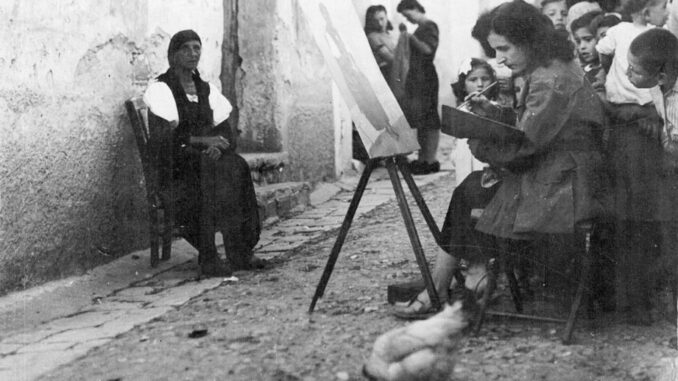 Maria Padula che dipinge a Montemurrio