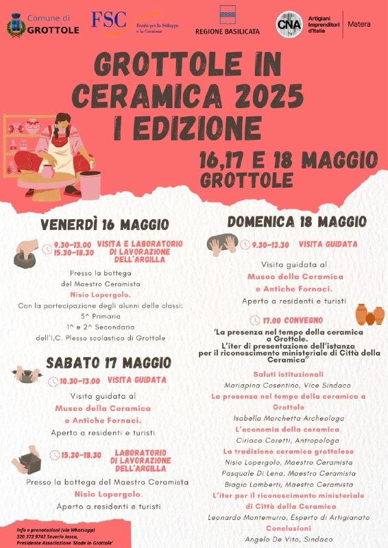 Grottole in Ceramica 2025: dal 16 al 18 maggio la prima edizione tra tradizione, laboratori e prospettive future grottole