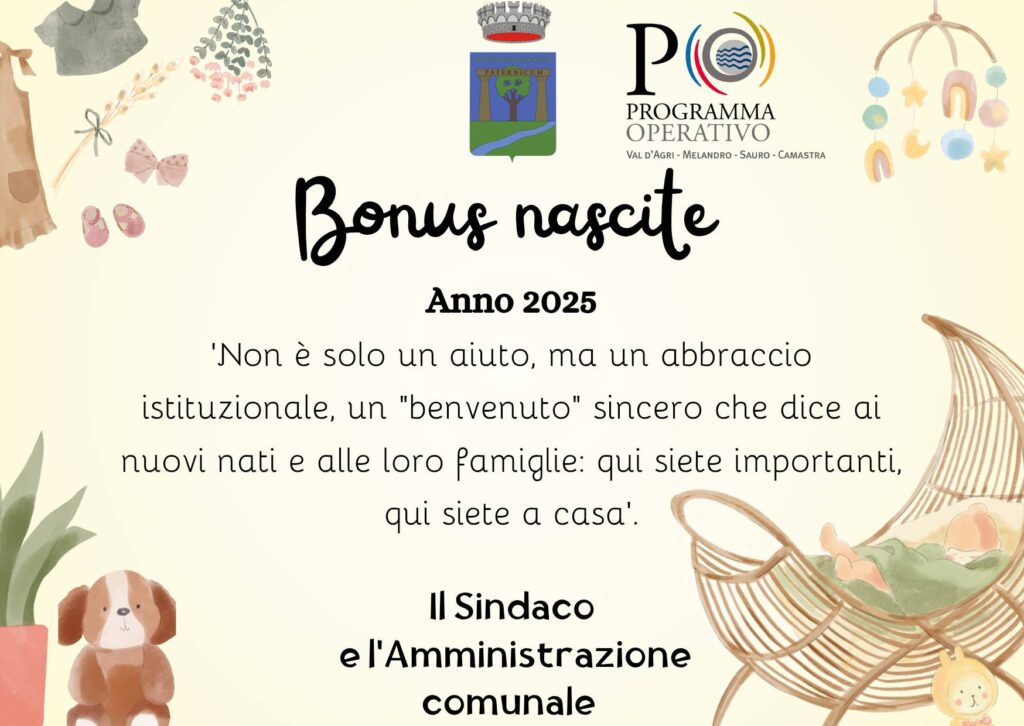 Il Comune di Paterno, per il secondo anno di fila, ripropone il ‘Bonus nascite’.