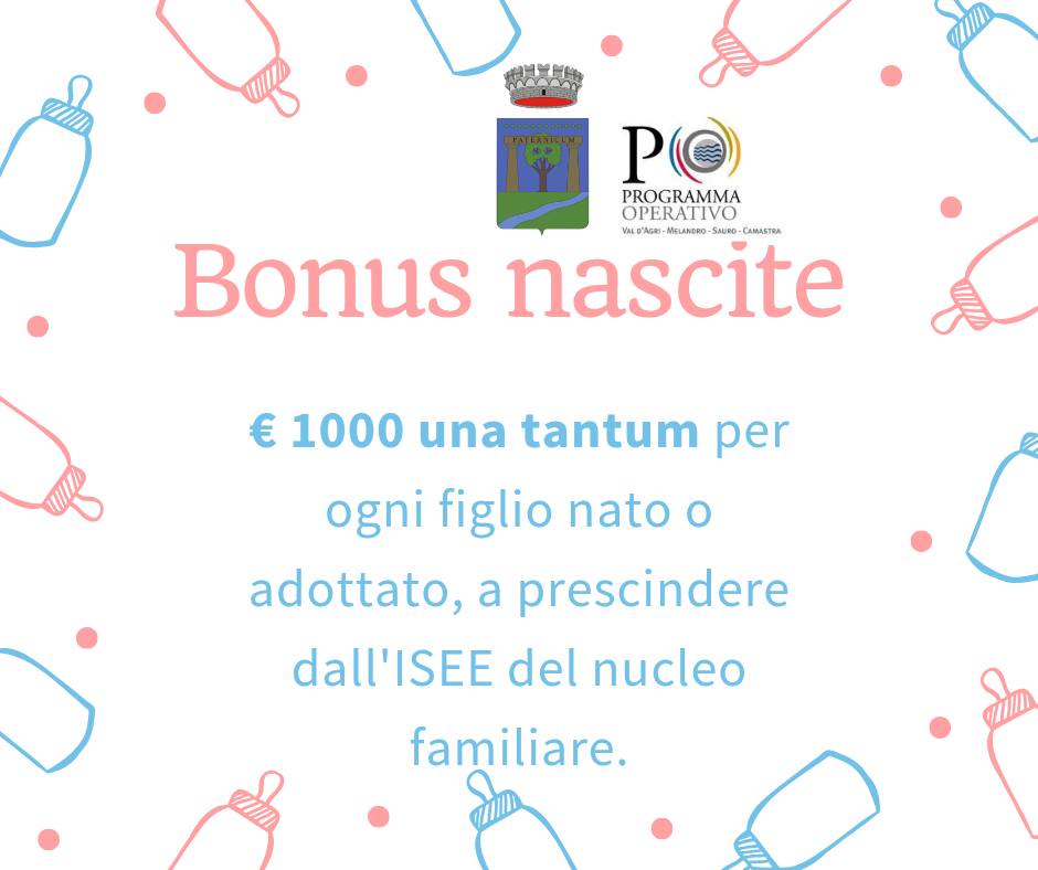Il Comune di Paterno, per il secondo anno di fila, ripropone il ‘Bonus nascite’.
